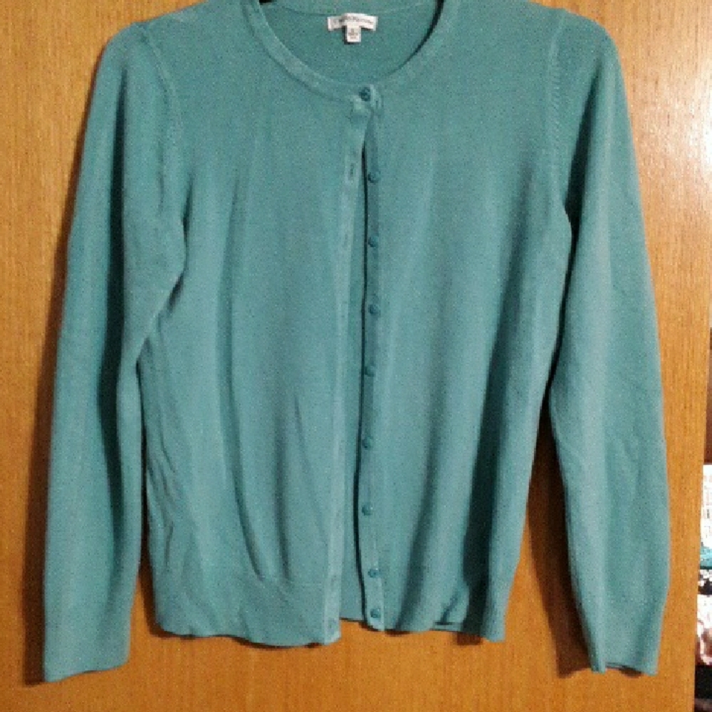 croft & barrow Teal Button-Up Crewneck Cardigan - Picture 3 of 7